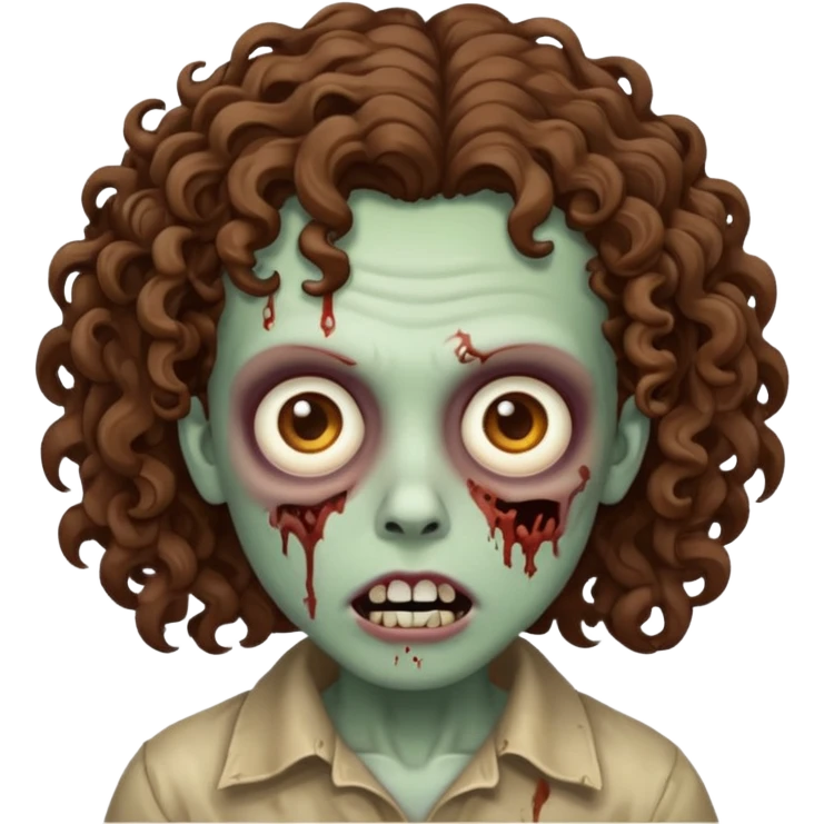 Zombie with curly medium brown hair emoji