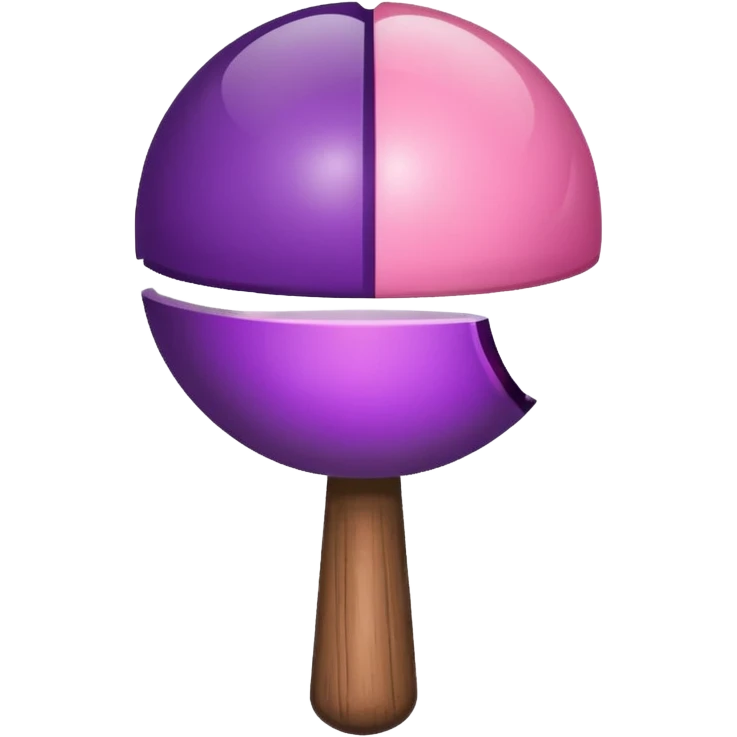 A half pink half purple ball with a wooden stem followed by a glass stem on top emoji