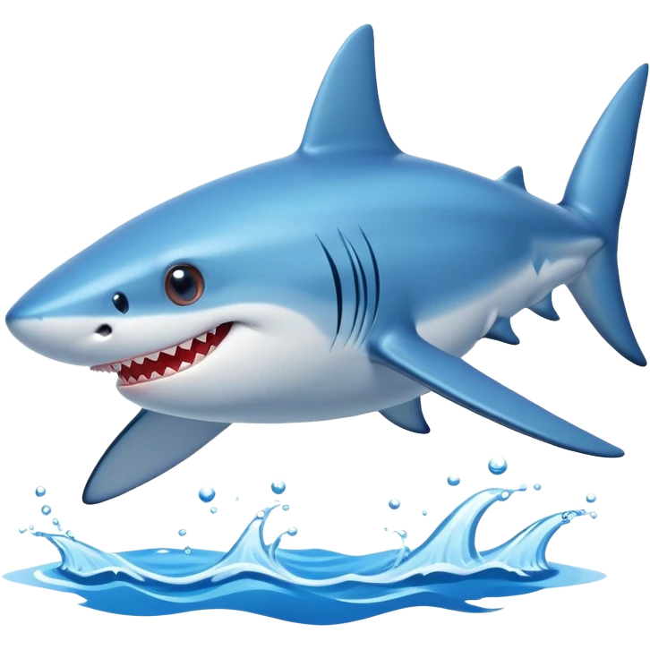 Create a high-resolution 3D cartoon-style image of a happy, playful blue shark with big eyes and a wide smile. The shark should have a shiny, smooth texture, expressive features, and be slightly jumping out of the water in a fun pose. Use a bright and colorful background to give it a cheerful, ocean-themed vibe. emoji