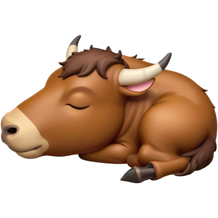 Meme-Worthy Cute Sleeping Domestic Ox Portrait Emoji, Head resting peacefully with a contented smile, showcasing a massive, sturdy build and a luxuriously soft hide, eyes gently closed in serene, restful slumber, Simplified yet hilariously adorable features, highly detailed, glowing with a soft, drowsy natural light, high shine, relaxed and utterly lovable, stylized with an air of playful laziness, soft glowing outline, capturing the essence of a sleeping ox that feels destined to become the next viral sensation of adorable rest! emoji