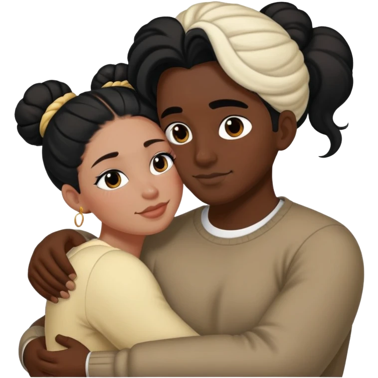 Black man cuddle white Woman black Hair bun  emoji