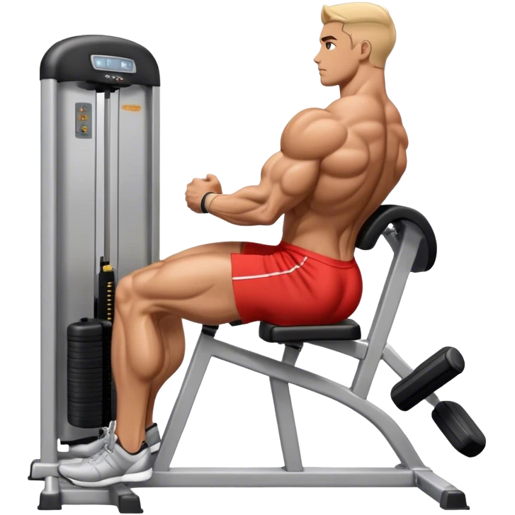 side-view bodybuilder seated weighted calf-raise machine lower leg exercise emoji