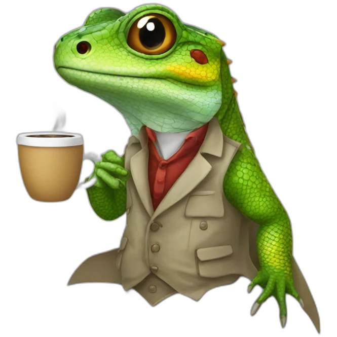 lezard with clothes drinking coffee emoji