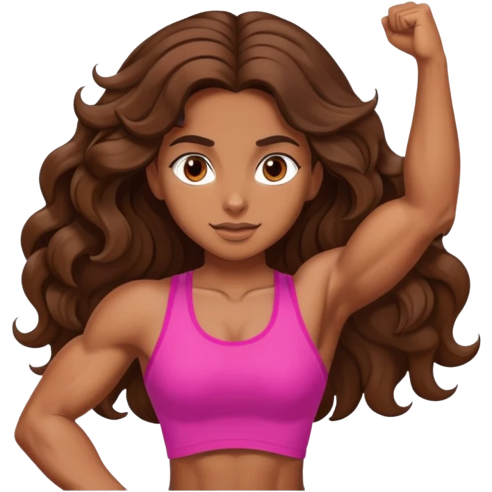 brown girl with wavy brown hair with muscles emoji