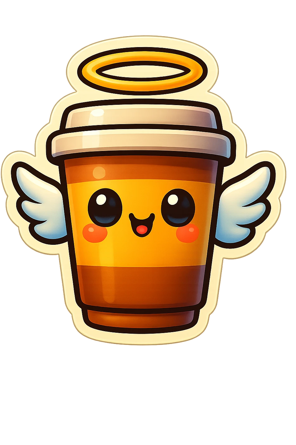 Tall coffee cup, shiney eyes, angel halo, wings emoji