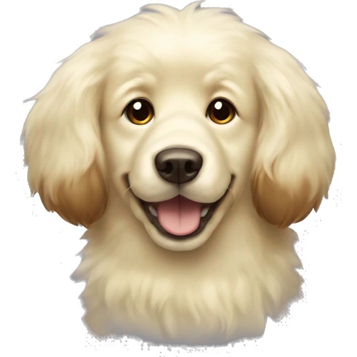 Fluffy light yellow dog with big dark brown ears and nose emoji