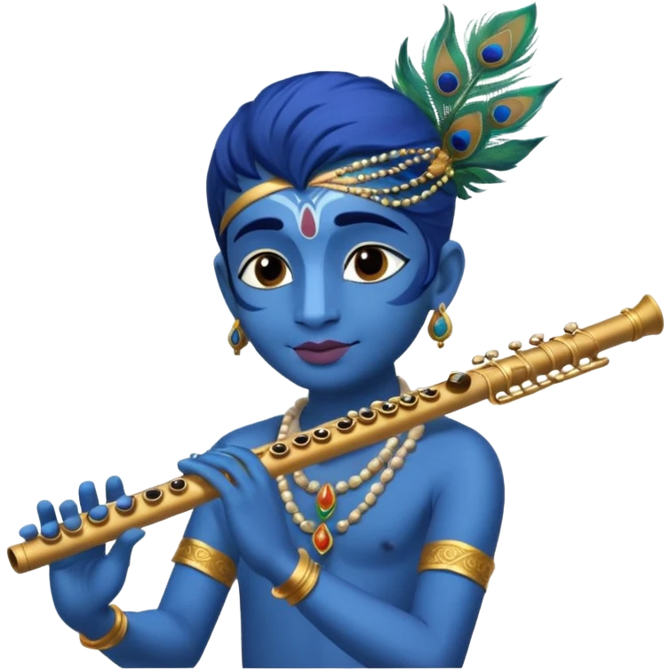 Krishna playing flute blue skin peacock feather emoji
