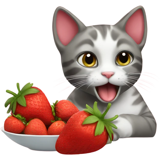 cat eating strawberries emoji