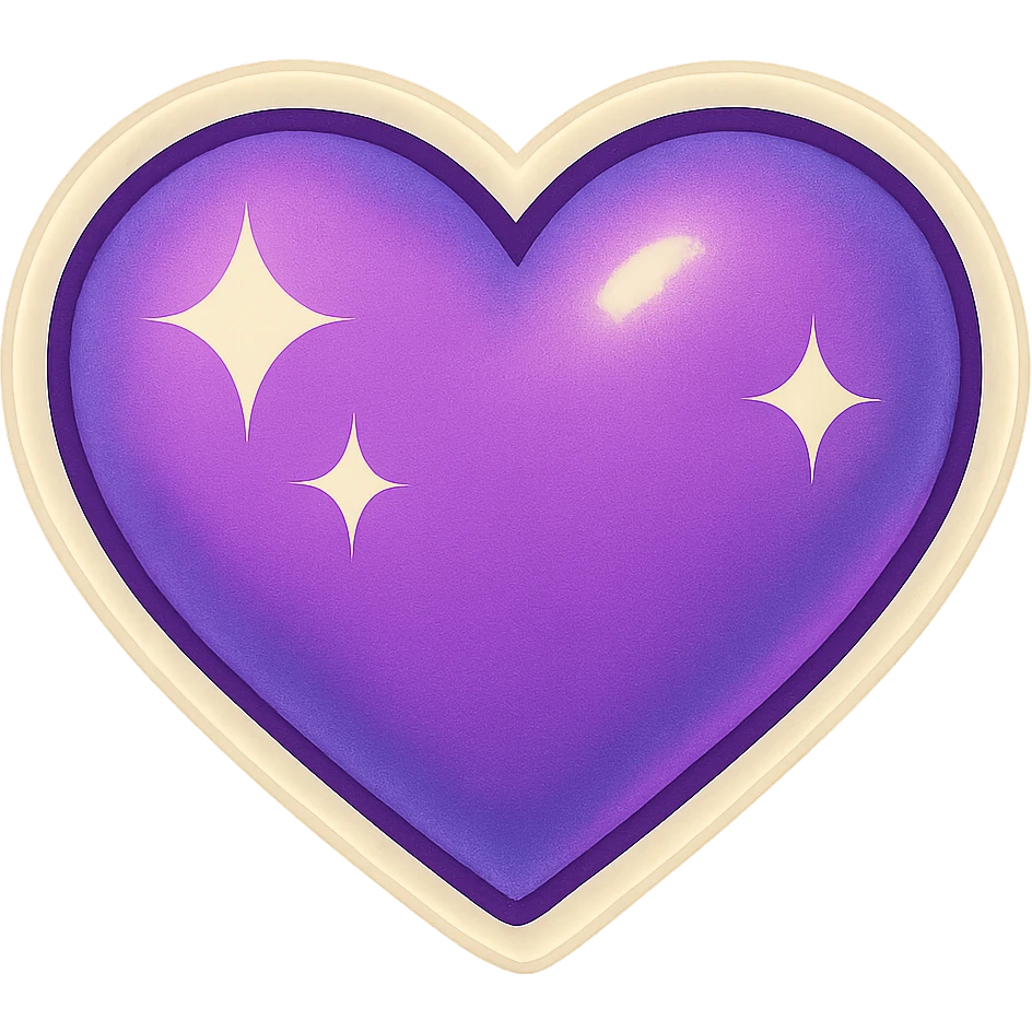 retro sticker style purple heart with sparkles emoji