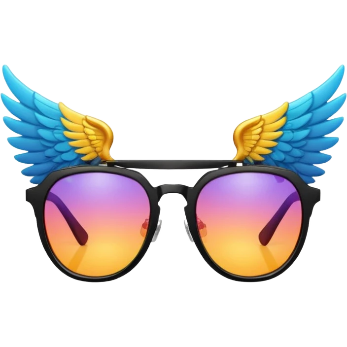 colourful hipster sunglasses with wings emoji