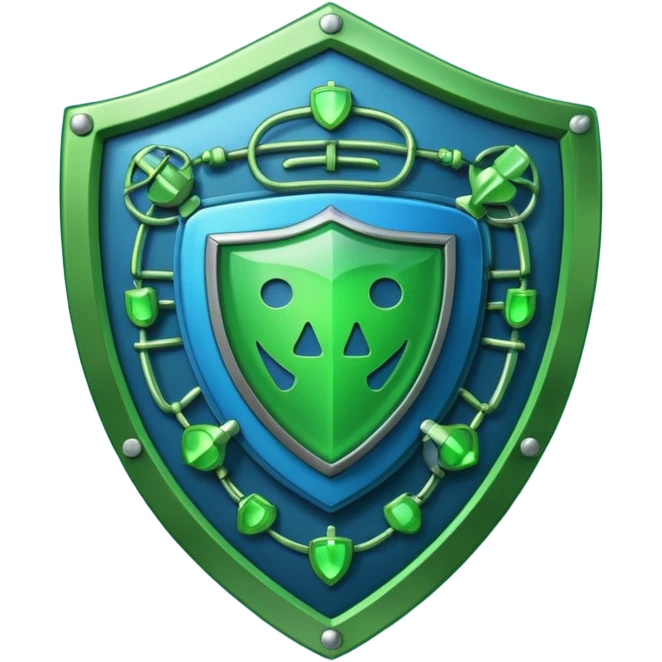 generate full blue cyber shield with different  green computer symbols  emoji