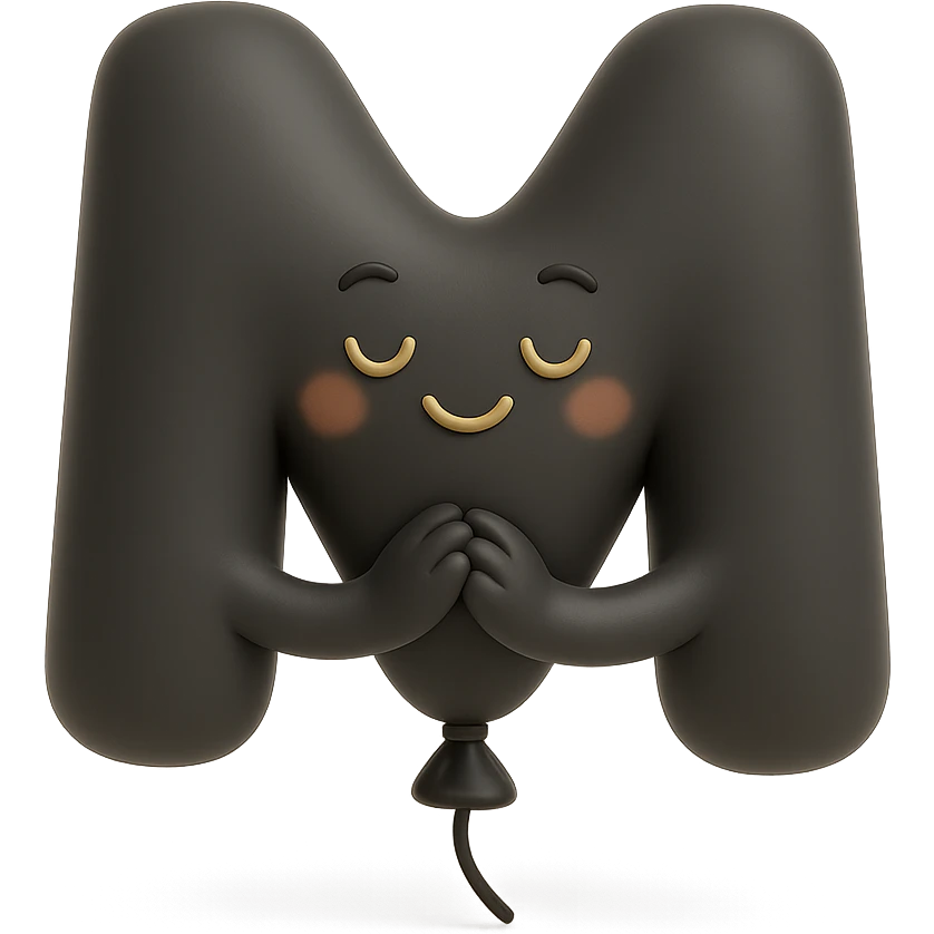 balloon shaped like the letter M, with a warm, grateful expression, giving off a gratitude vibe emoji