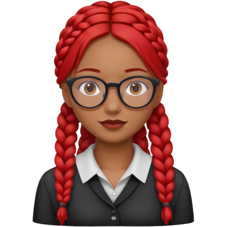 Dark Tan girl with long red plaits and red rmmed  glasses head neck and shoulder shot only emoji