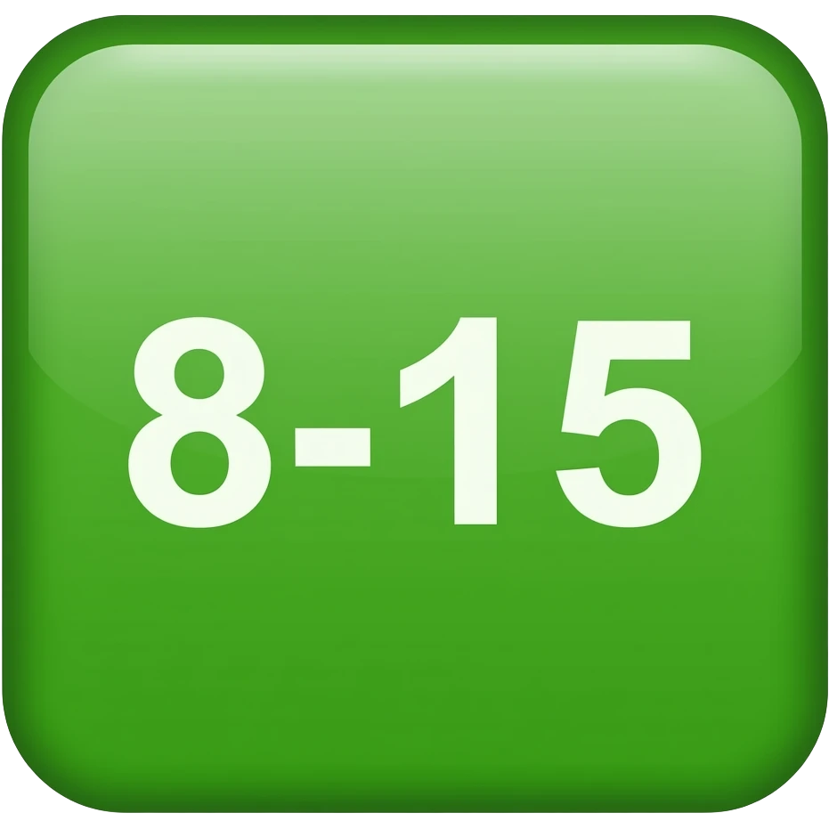 White text on green screen “8-15” emoji