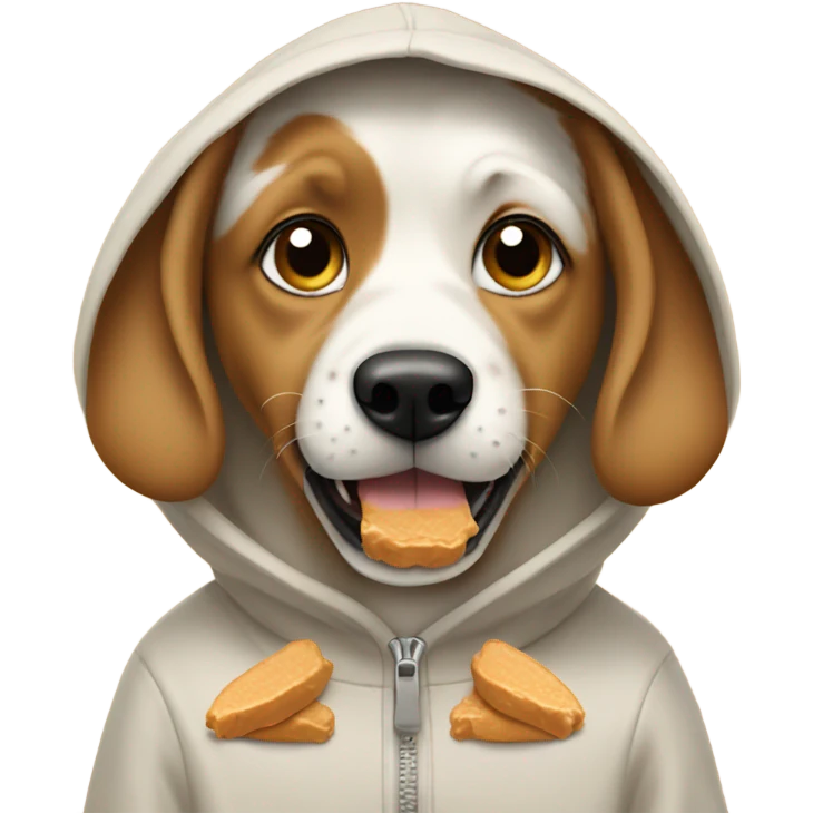 Dog with a hoodie eating peanut butter  emoji
