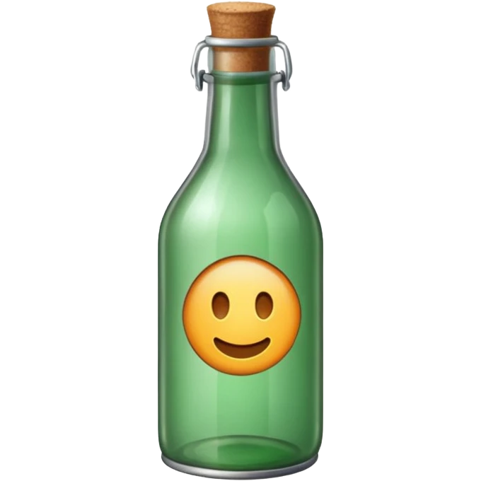 green old  glass bottle with a rolled  paper inside  like in movie  emoji