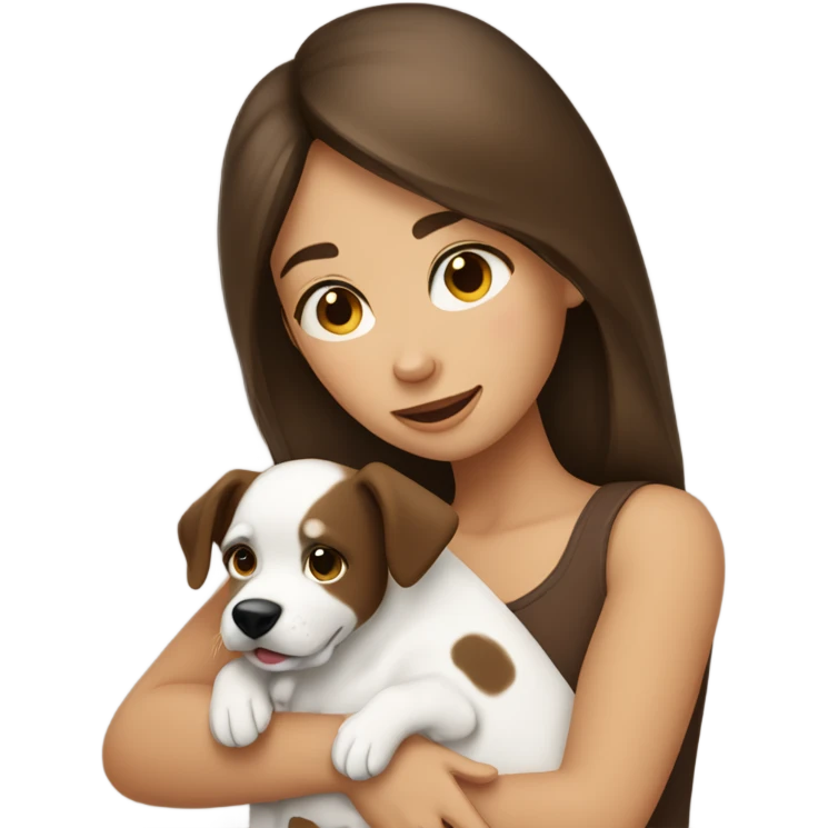 One brunette girl hugging white and briwn dog emoji