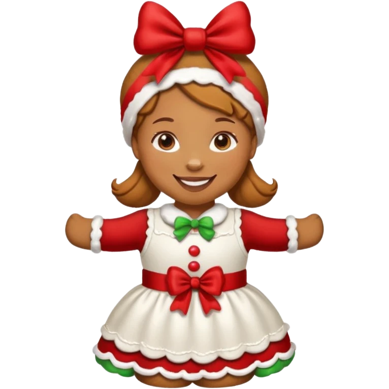 Christmas cookie with arms and legs but make it a girl, wearing red bow on her head emoji
