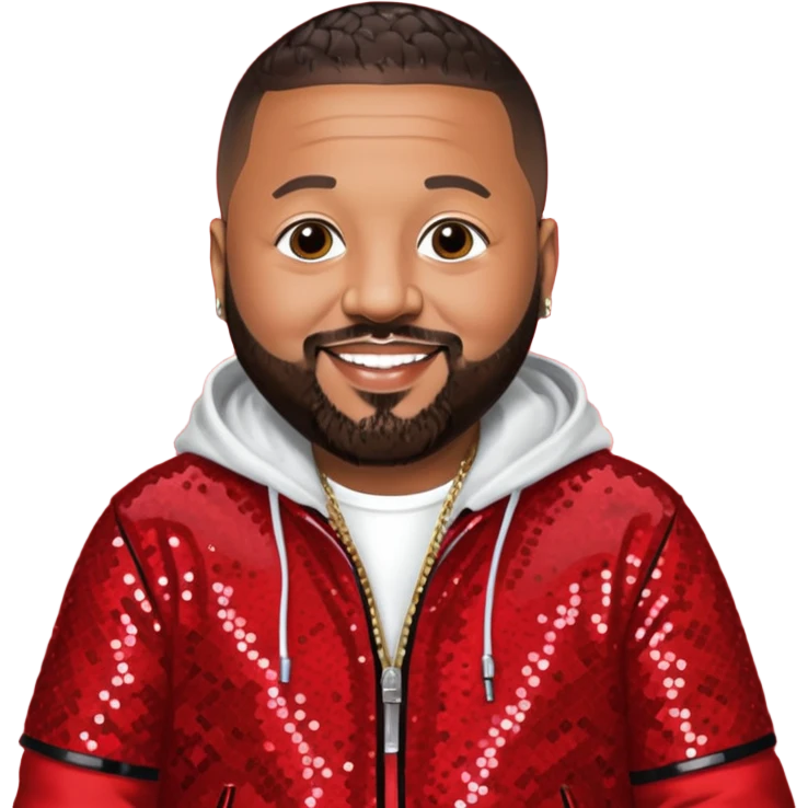 DJ Khaled with dark brown hair, red sequin outfit emoji