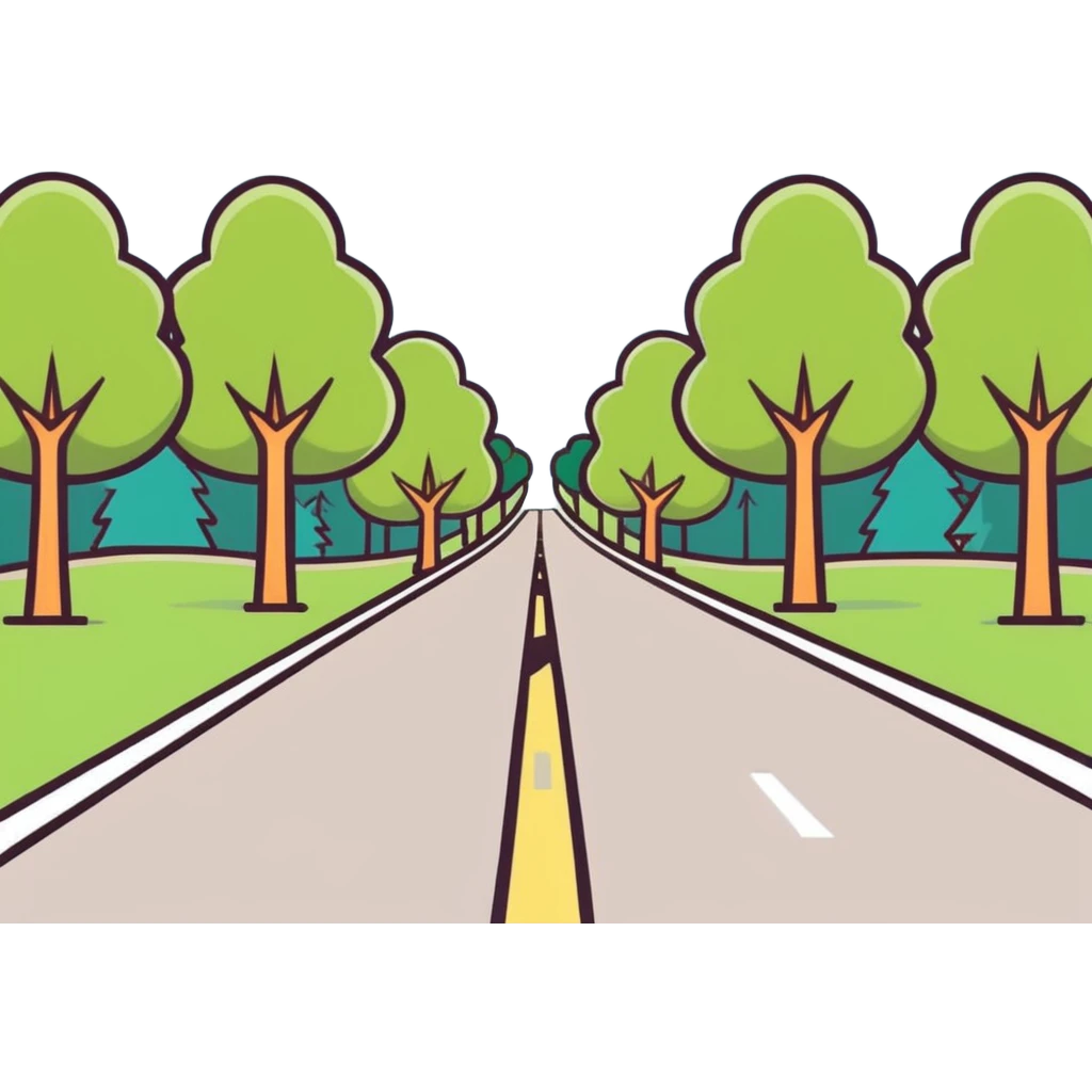 a road with trees, cartoonish sticker style emoji