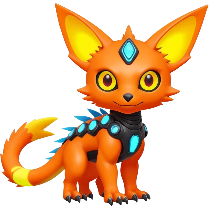 Tropical futuristic lush warm-colored modern colorful neon-colored cyber-Fakémon-Digimon-Trico-creature emoji