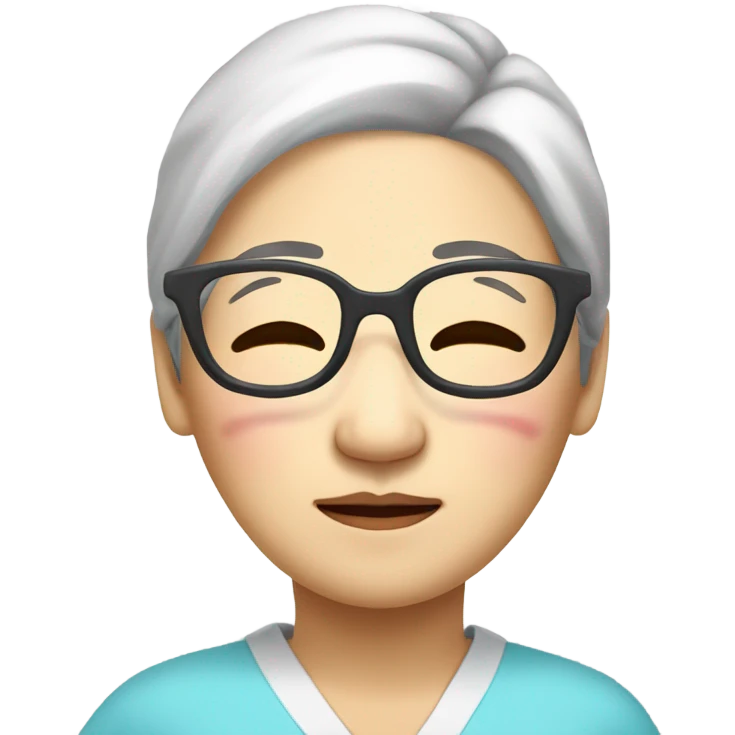 Chinese senior women with chubby cheeks sleeping in bed wear glasses emoji