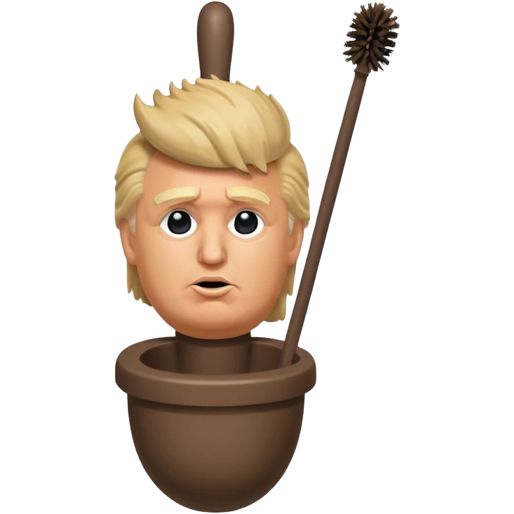 a donald trump shaped toilet brush with shit stains emoji