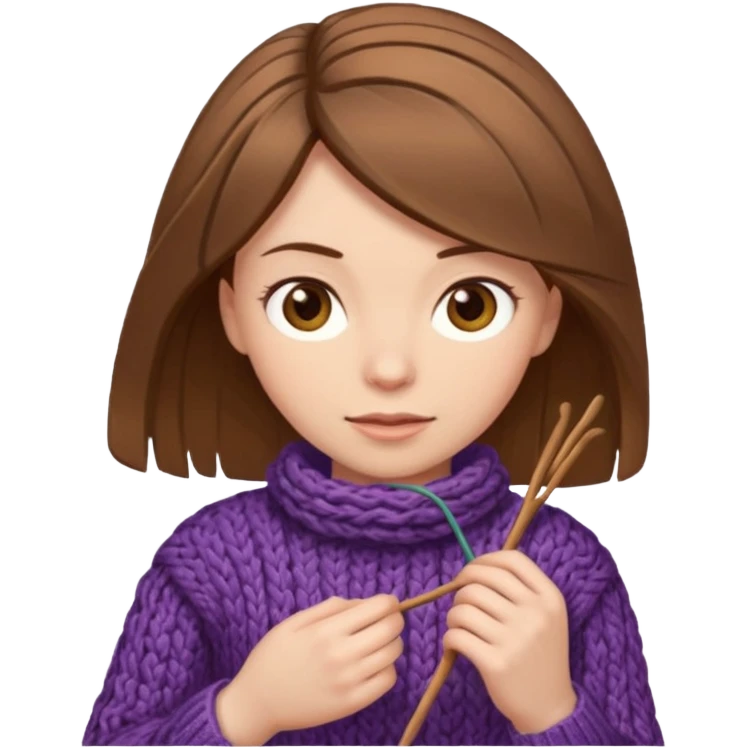  Woman with brown bobbed  hair and highlights light brown eyes no glasses  tangled Knitting emoji emoji