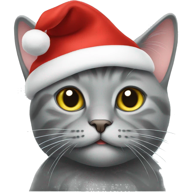 Scottish grey cat in Christmas hat emoji