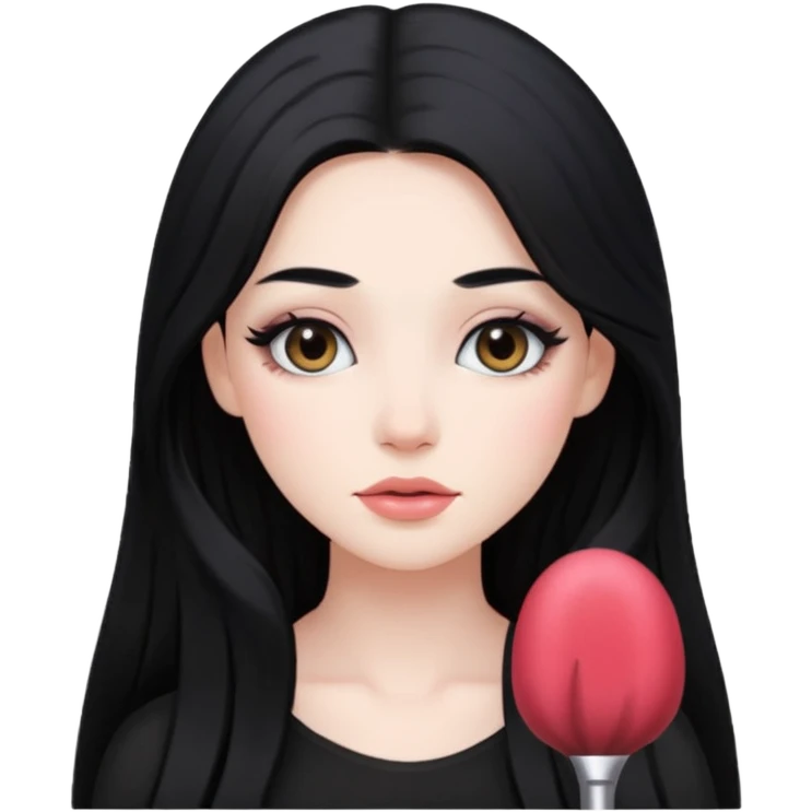 Pale girl with long black hair and makeup emoji
