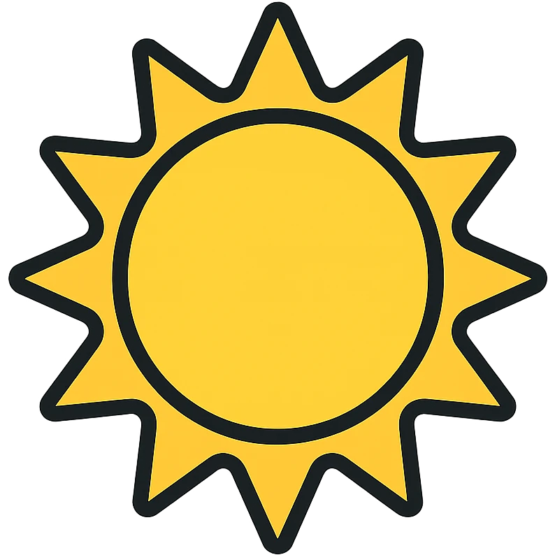 minimalist sun icon with thin colored outline and no face emoji