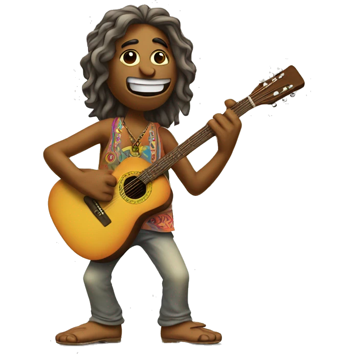 anthropomorphic hippie-guitar showing a sign of peace emoji