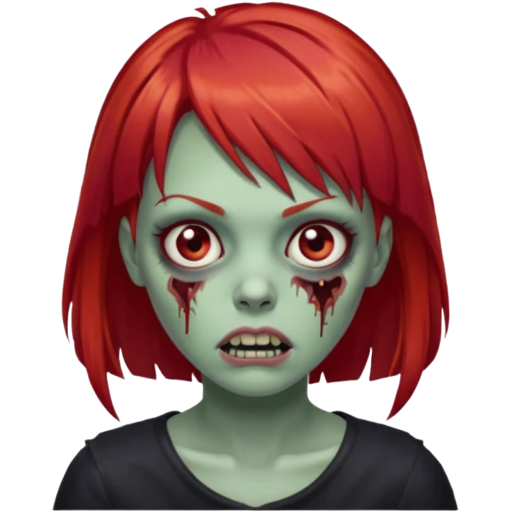 Mulher zombie com cabelos vermelho com franja emoji