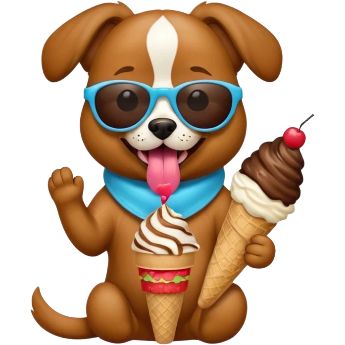 Create a dog wearing sunglasses and with its tongue out eating icecream emoji