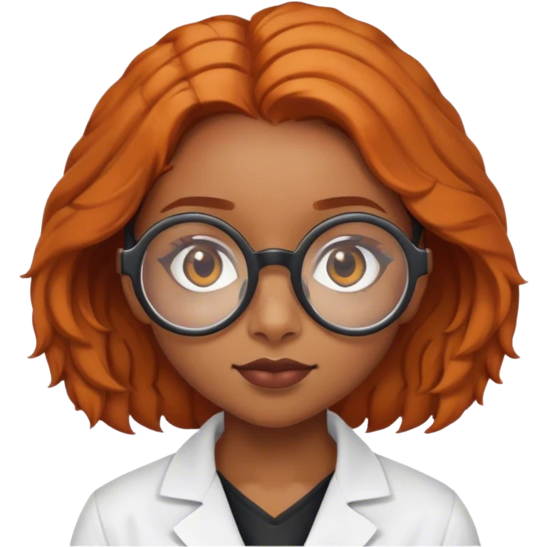 Fair-skinned, ginger, with brown eyes, black girl, with brown round tortoise shell glasses, as a scientist emoji