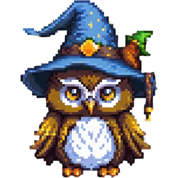 owl wearing a wizard hat emoji