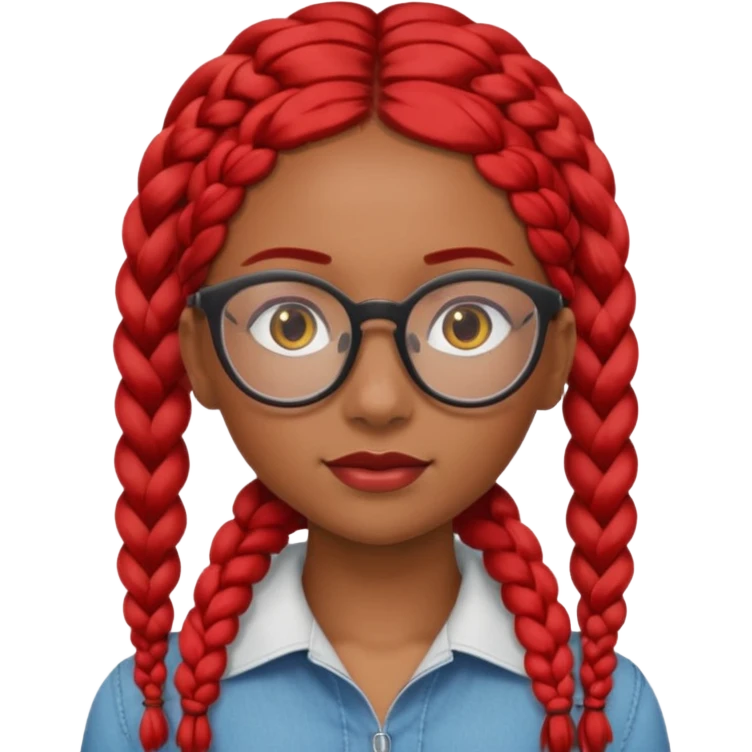 Dark Tan girl with long red plaits and red rmmed  glasses head neck and shoulder shot only emoji