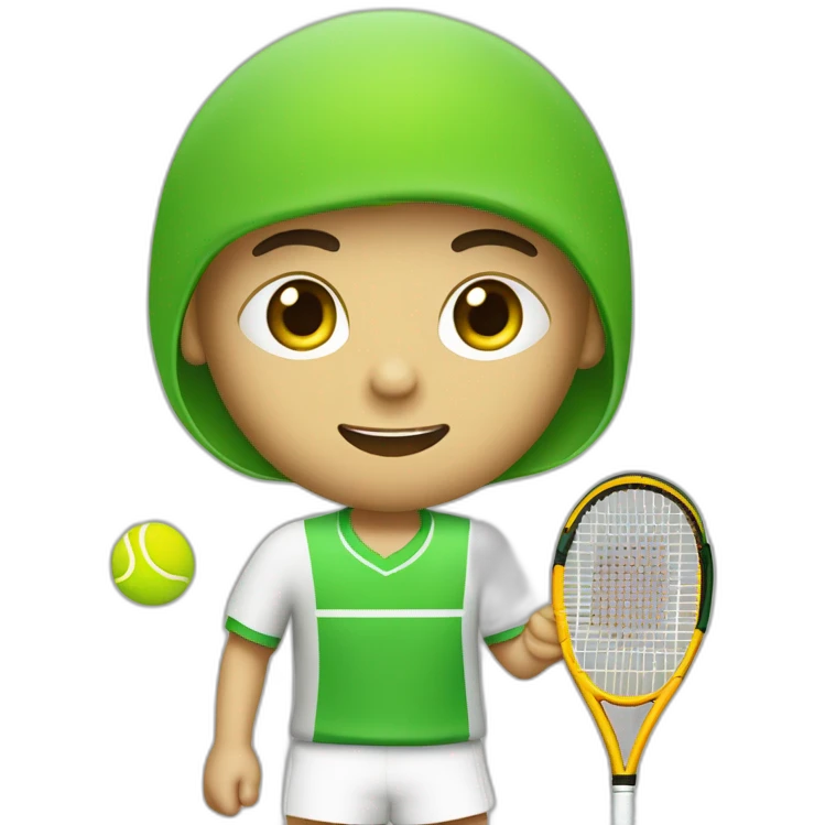 Ragazzo riccio con occhi verdi con maglietta gialla gioca stanco con una racchetta da tennis emoji