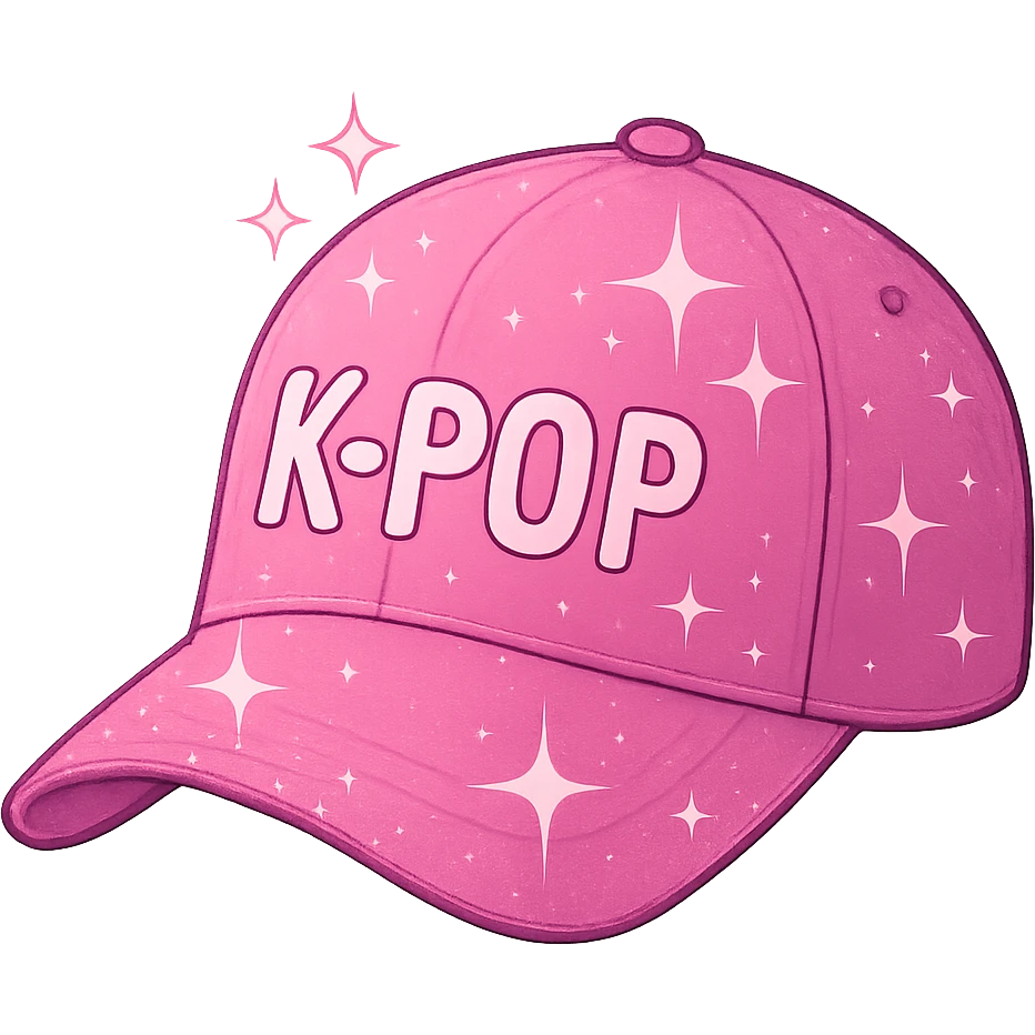 pink kpop idol hat with sparkles, trendy emoji