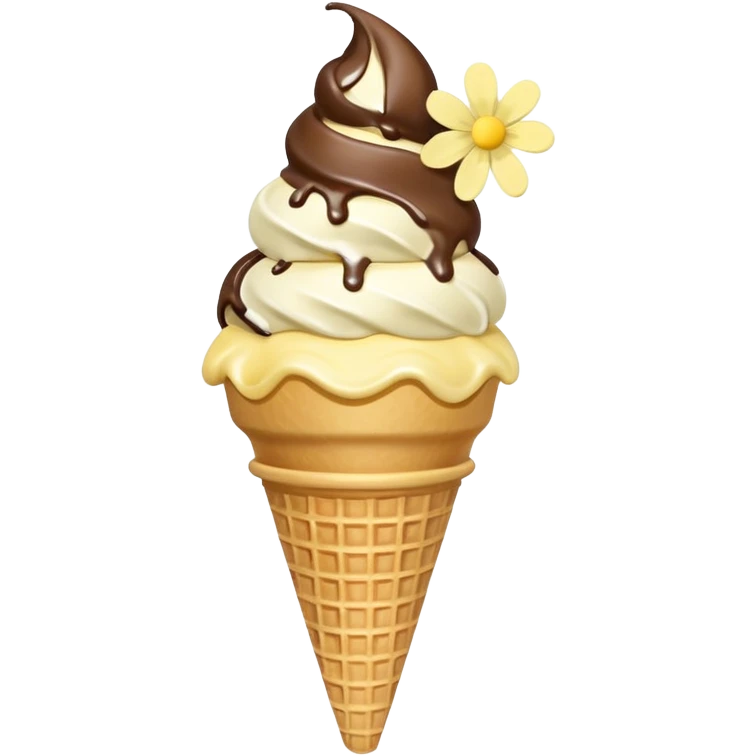 ice cream cone with pastel yellow scoop and a small flower emoji