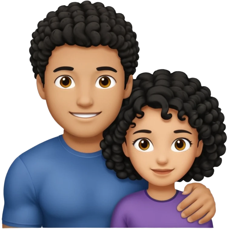 A strong man protecting a shorter girl with curly black hair emoji