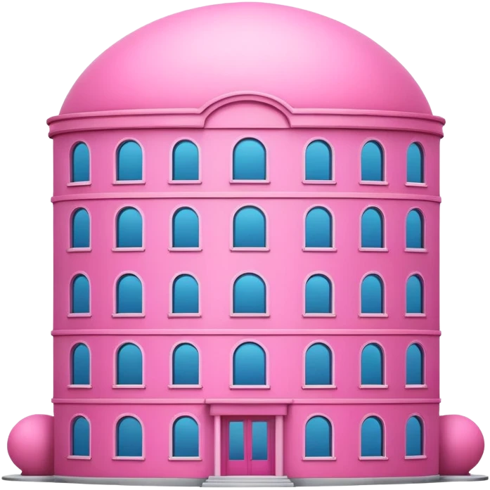 large pink building or bank with huge windows, round groundplan, emoji style emoji