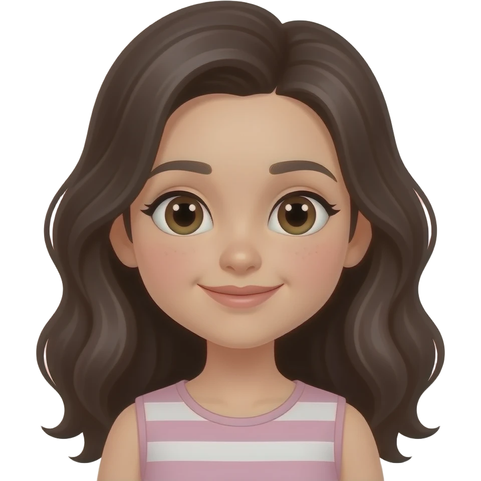 A girl with dark wavy hair and a sweet round face with dimples, 5 feet 2 inches in height in love emoji