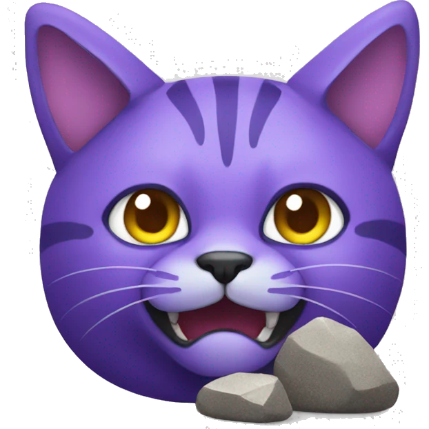 purple cat with gray horns eating rocks emoji