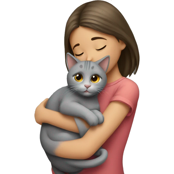 Girl hugging grey cat emoji