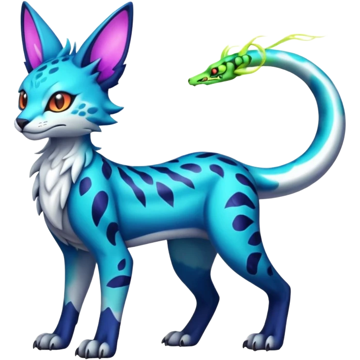 Neon Vibrant Pulsating Trail-glowing Chromatic Trico-Serval-Absol-Gryphon-Silvally-Dragon-Snake-fusion-hybrid emoji