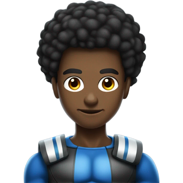 Muscular Afro teenage boy in a Blue Mr. Fantastic superhero costume. emoji