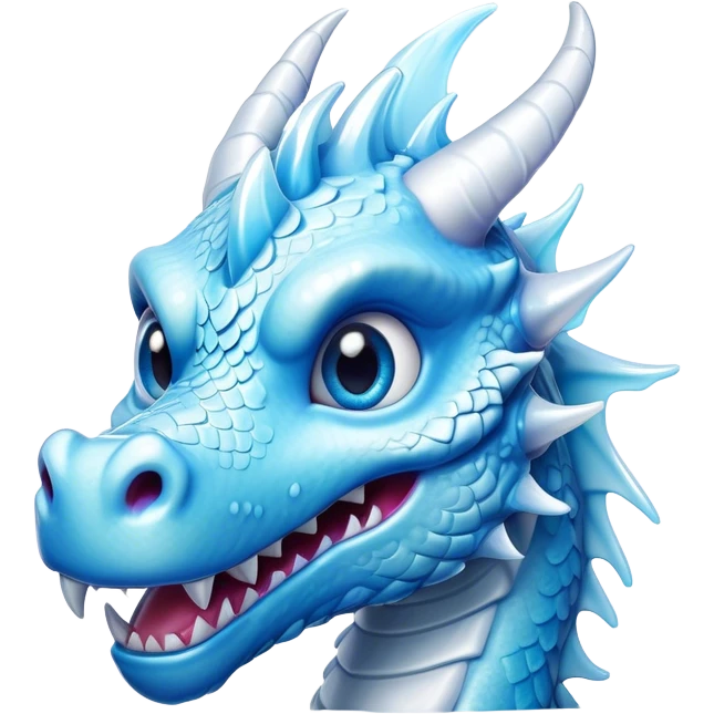 Cinematic Comical Beautiful Ice Dragon Portrait Emoji, Head tilted dramatically with an exaggeratedly amused expression, featuring a striking, glossy icy body with bold, crystalline textures and wide, expressive eyes that shimmer with playful frost, rendered with vibrant, lifelike detail and dynamic, natural shadows, high shine, dramatic yet whimsical, styled with an air of cheeky arctic mischief, soft glowing outline, capturing the essence of a spirited and over‐the‐top ice marvel that looks ready to burst into a flurry of frosty fun! emoji
