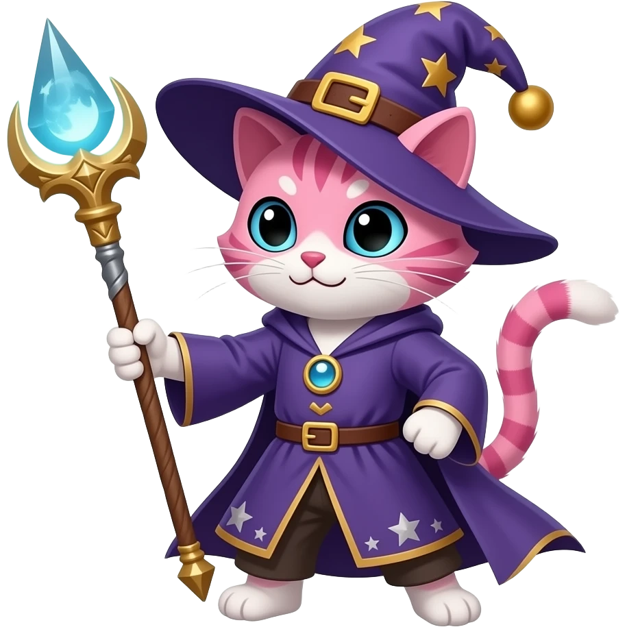 pink cat wizard with moon ward attacking emoji