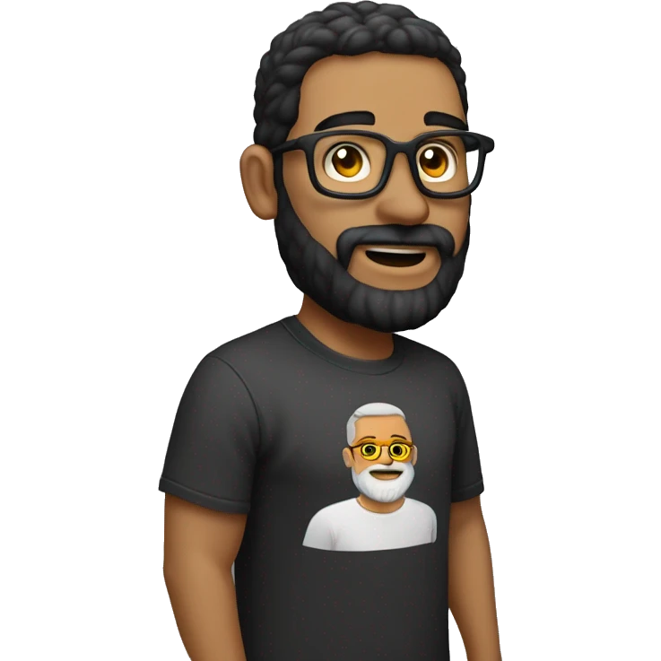 homem de óculos  com barba ecom camiseta cinza preta escrito tubaroes do sul emoji